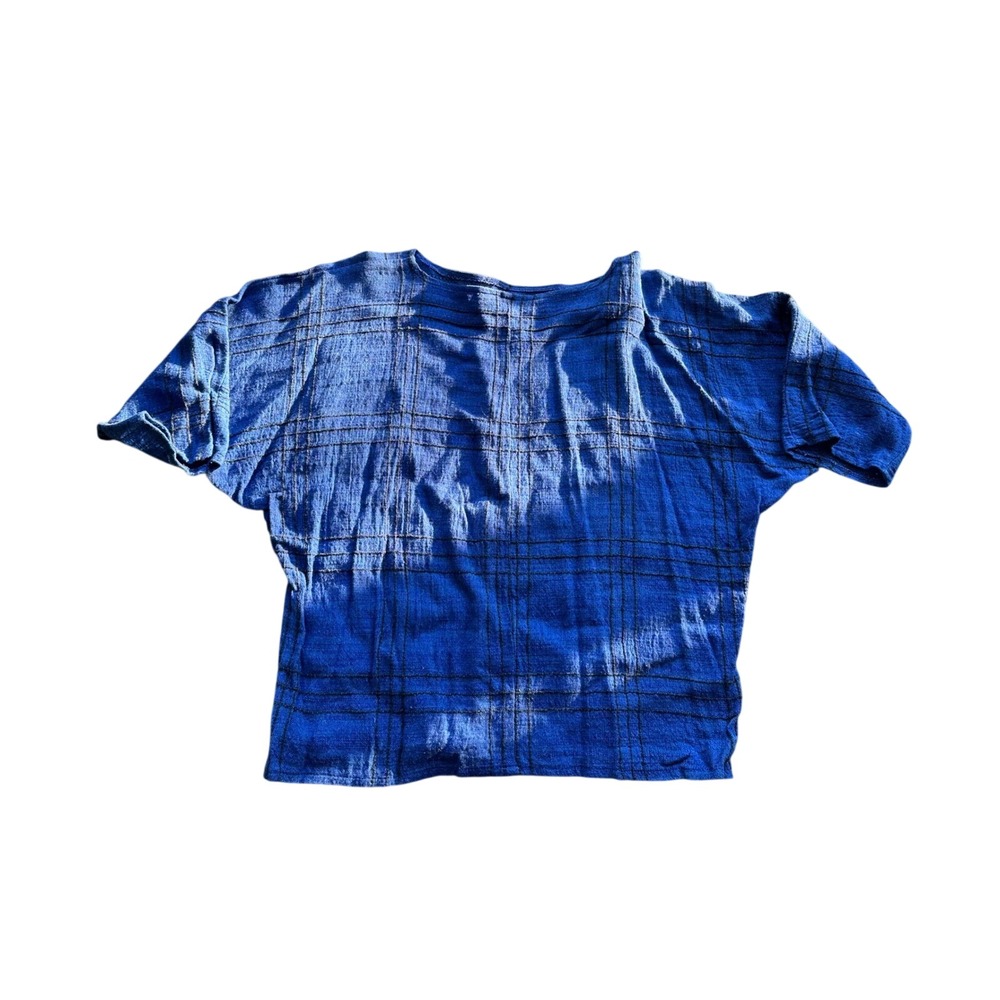 V by Arthur & Fox Blue Plaid Textured Weave Dolman Sleeve set Made in USA